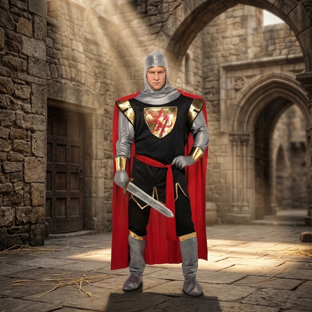 Brave Crusader Knight Men Costume Medieval Renaissance Halloween Sz Adult Plus